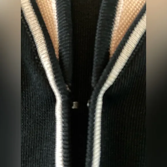Ming Wang Open Front Sweater Knit Lightweight Black Pink Retro Size Large