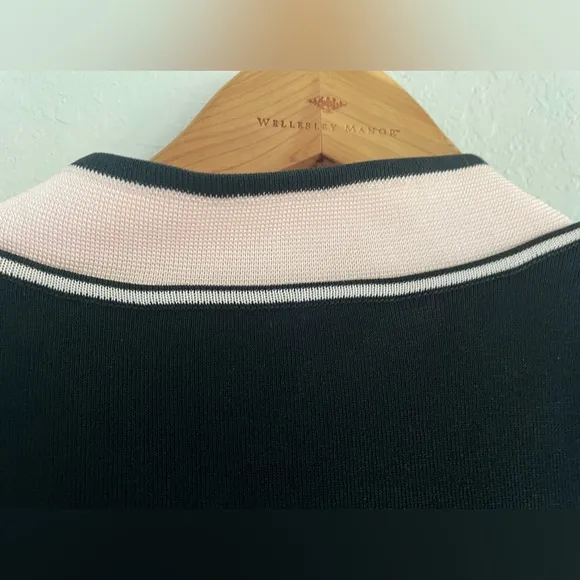Ming Wang Open Front Sweater Knit Lightweight Black Pink Retro Size Large
