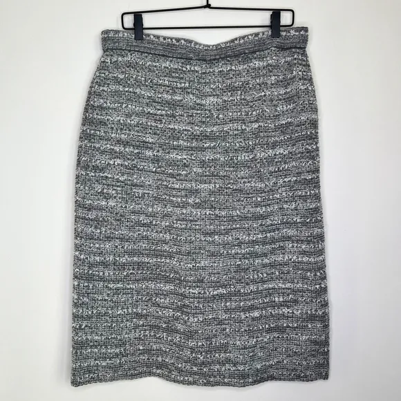 Ming Wang Skirt XL Gray White Tweed Boucle Pencil Straight Knee Stretch Knit
