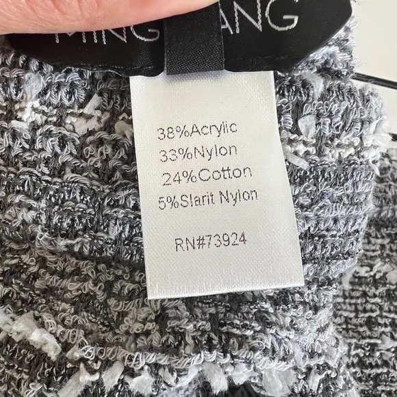 Ming Wang Skirt XL Gray White Tweed Boucle Pencil Straight Knee Stretch Knit