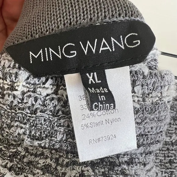 Ming Wang Skirt XL Gray White Tweed Boucle Pencil Straight Knee Stretch Knit