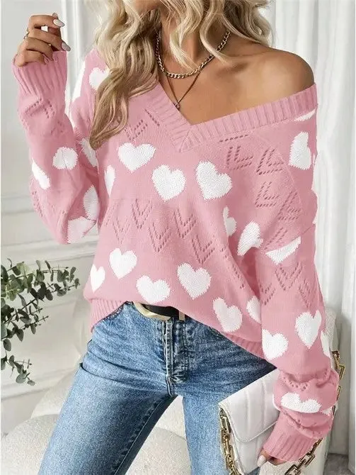 MIS124 - VNECK HEART SWEATER -