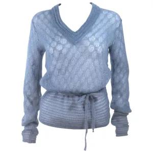 MISSONI Sky Blue Wool Knit V-Neck Sweater Size 8