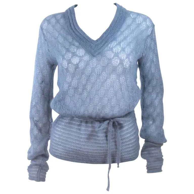 MISSONI Sky Blue Wool Knit V-Neck Sweater Size 8