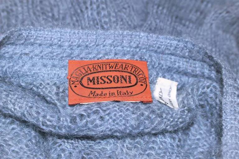MISSONI Sky Blue Wool Knit V-Neck Sweater Size 8