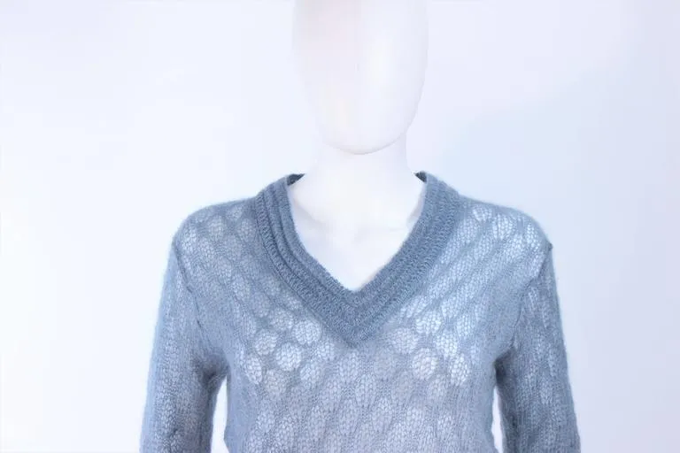 MISSONI Sky Blue Wool Knit V-Neck Sweater Size 8
