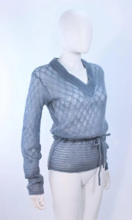 MISSONI Sky Blue Wool Knit V-Neck Sweater Size 8