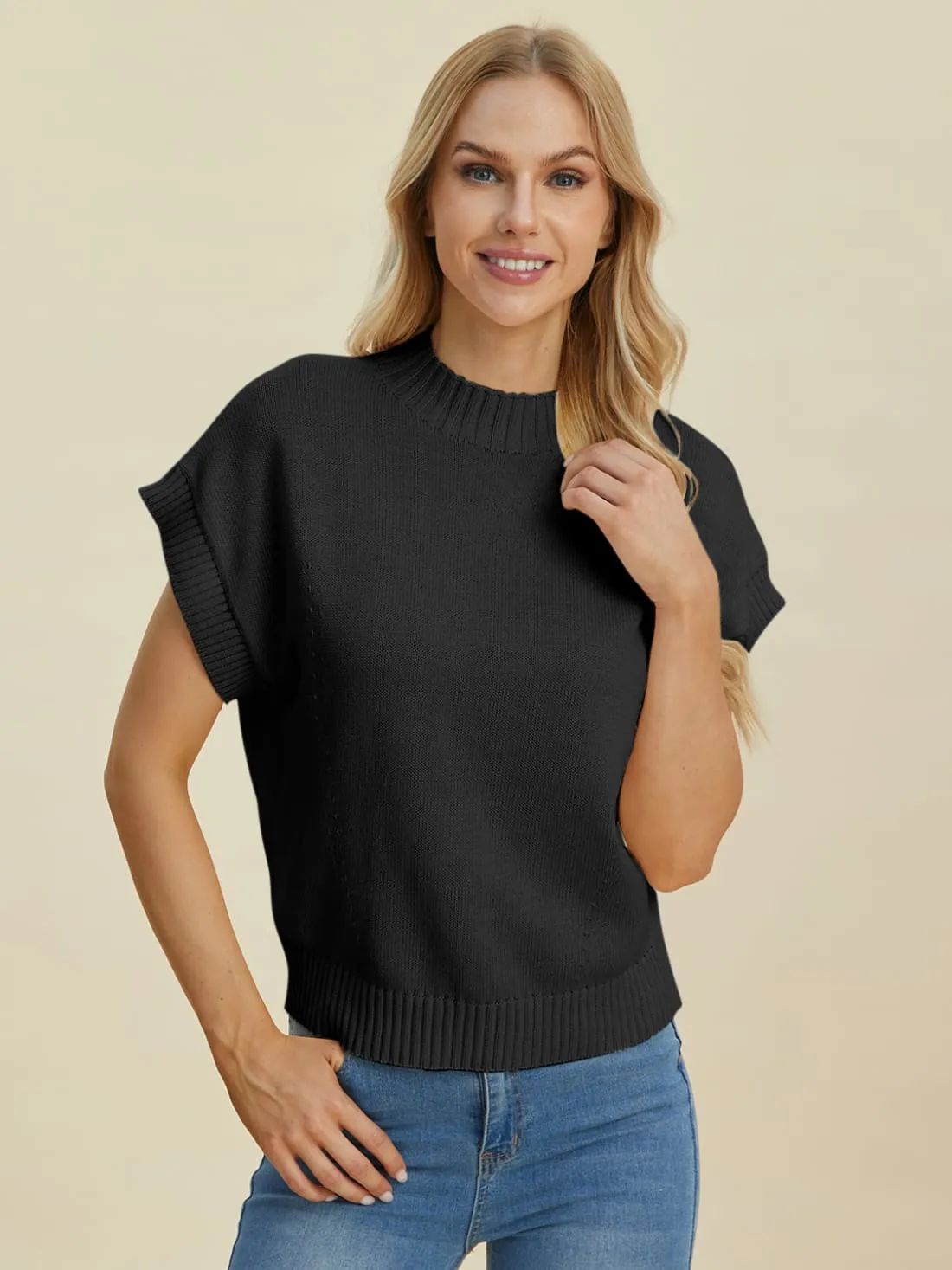 Mock Neck Short Sleeve Sweater
