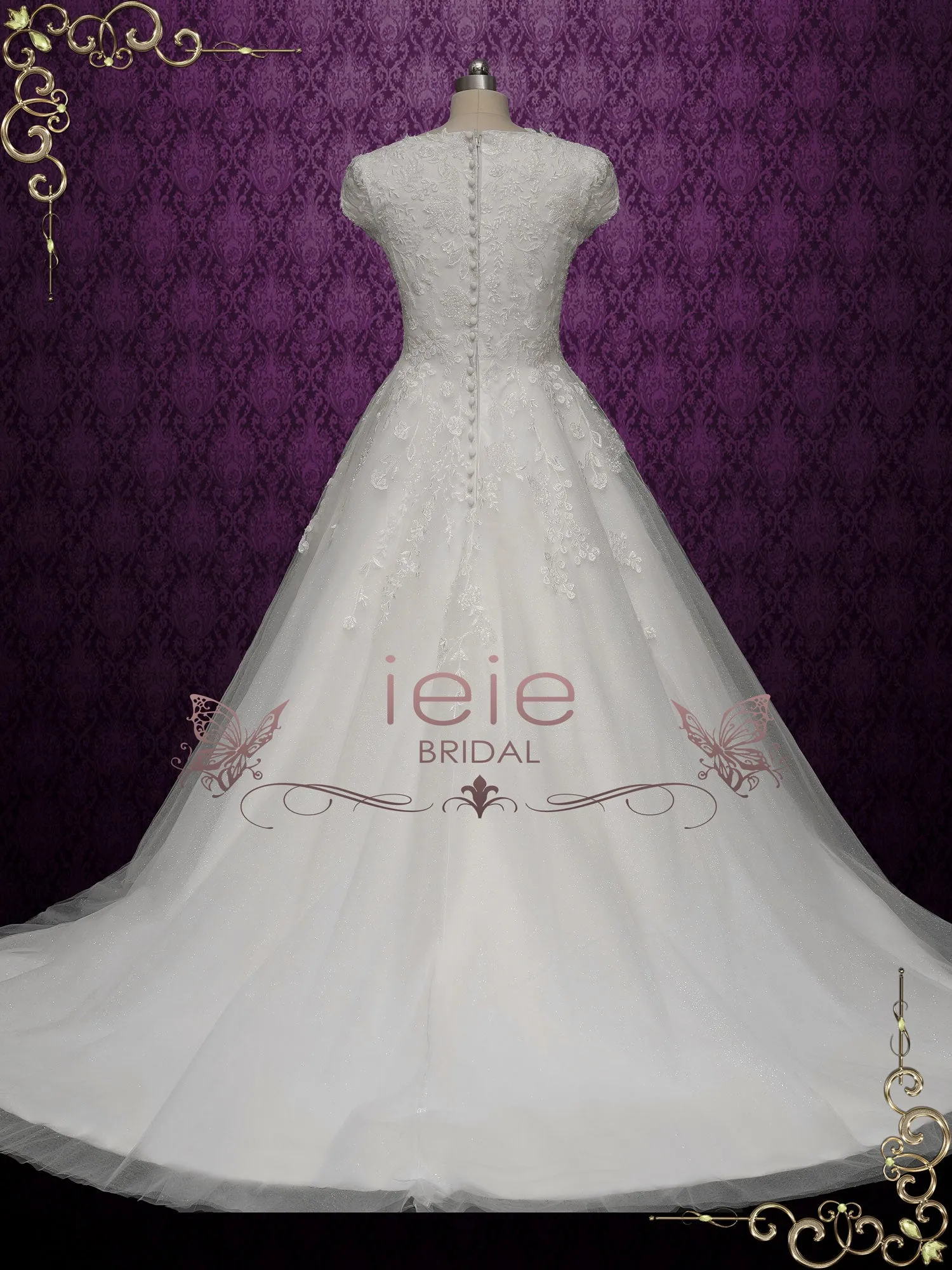 Modest Lace Wedding Dress with Cap Sleeves AUBREE