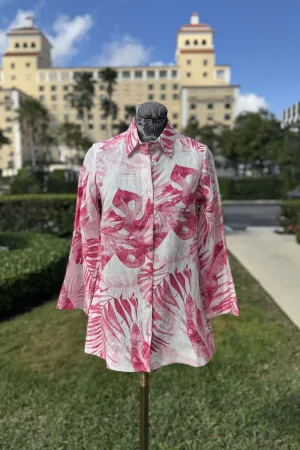 Monstera Pink Linen Shirt