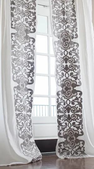 Mozart Drapery Panel / White Linen / Silver Velvet / Left & Right / Set Of 2 / 52X120