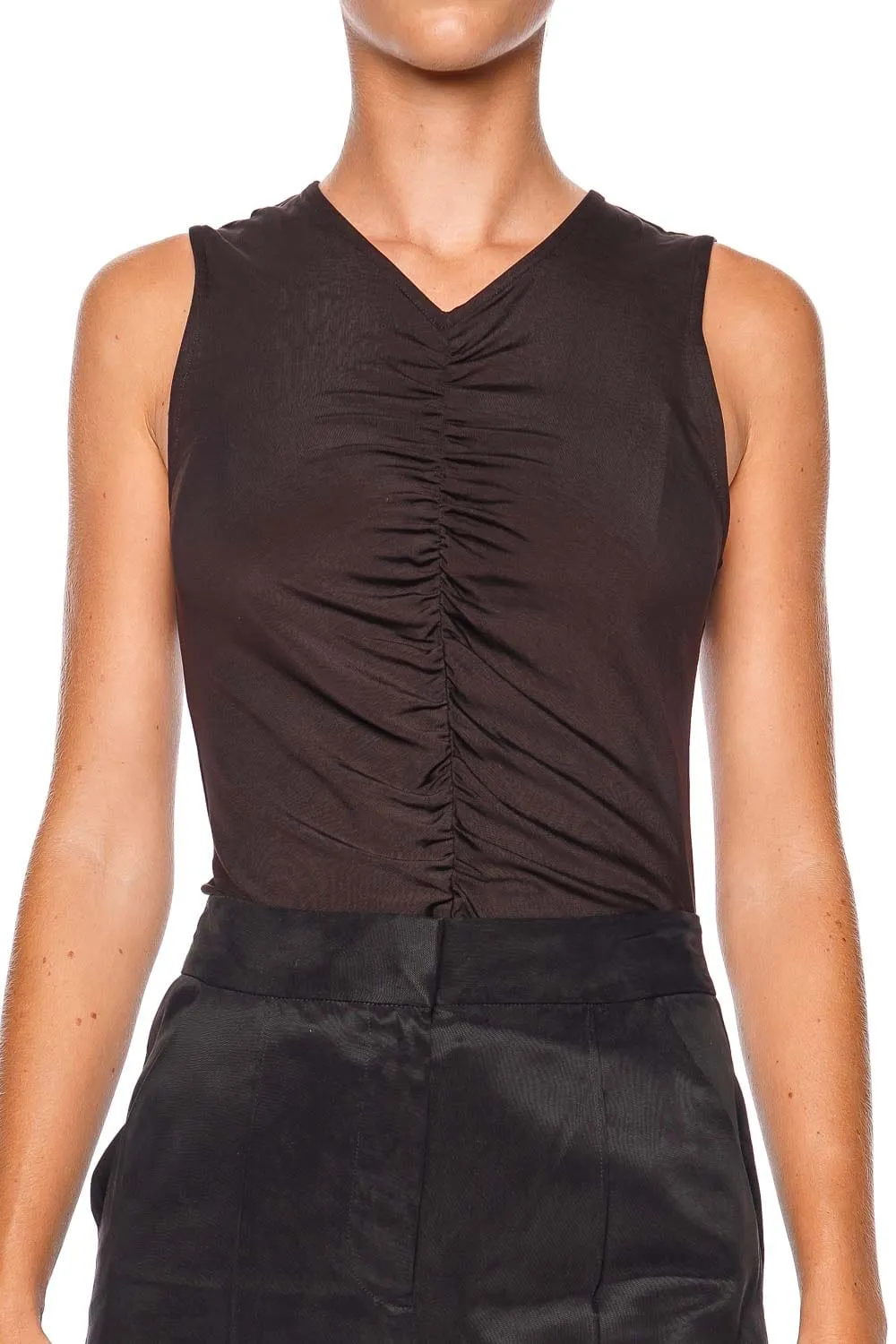 Neeta Chocolate Ruched Sleeveless Top