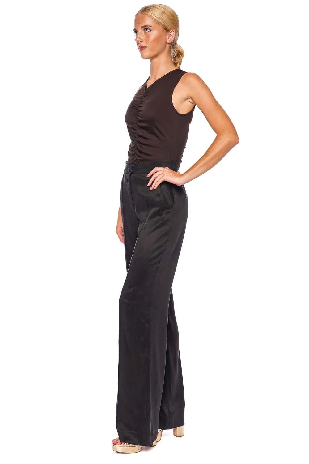 Neeta Chocolate Ruched Sleeveless Top