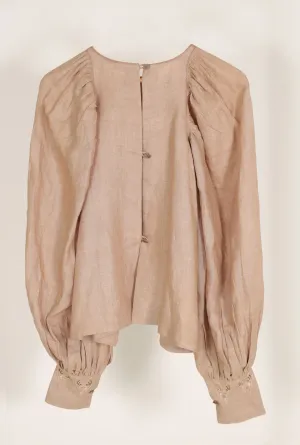New Season Summer to Fall 2024-Top Flouncy Linen Beige-BG/L/052-Suzanne-Fashion Edit Hemji
