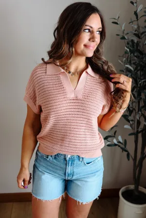 Nova V Neck Sweater Knit Top - Blush