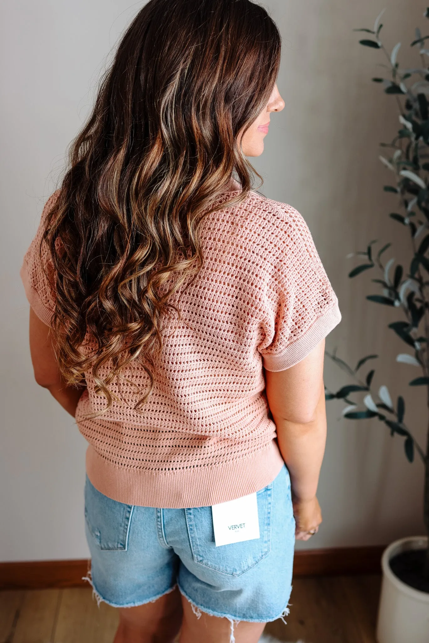 Nova V Neck Sweater Knit Top - Blush
