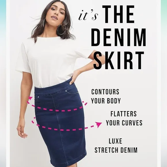 NWOT Rekucci Ease Into Comfort Pull-On Stretch Light Wash Denim Skirt Size 10