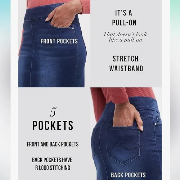 NWOT Rekucci Ease Into Comfort Pull-On Stretch Light Wash Denim Skirt Size 10