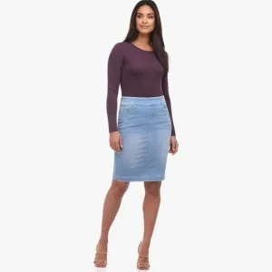 NWOT Rekucci Ease Into Comfort Pull-On Stretch Light Wash Denim Skirt Size 10