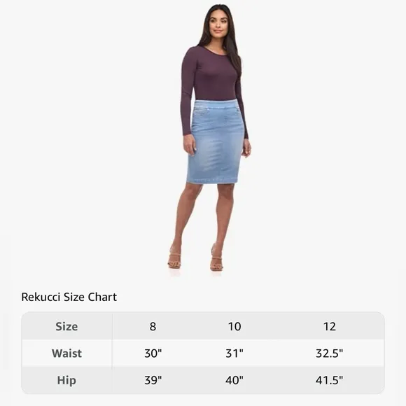 NWOT Rekucci Ease Into Comfort Pull-On Stretch Light Wash Denim Skirt Size 10