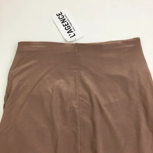NWT L'AGENCE Pull On Shiny Caramel Brown Tulip Hem Ruching Pencil Skirt