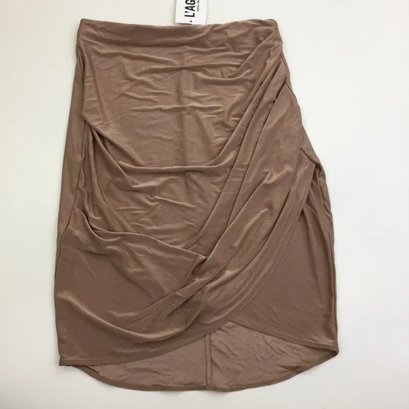 NWT L'AGENCE Pull On Shiny Caramel Brown Tulip Hem Ruching Pencil Skirt