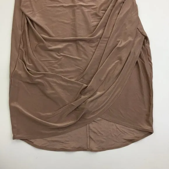 NWT L'AGENCE Pull On Shiny Caramel Brown Tulip Hem Ruching Pencil Skirt