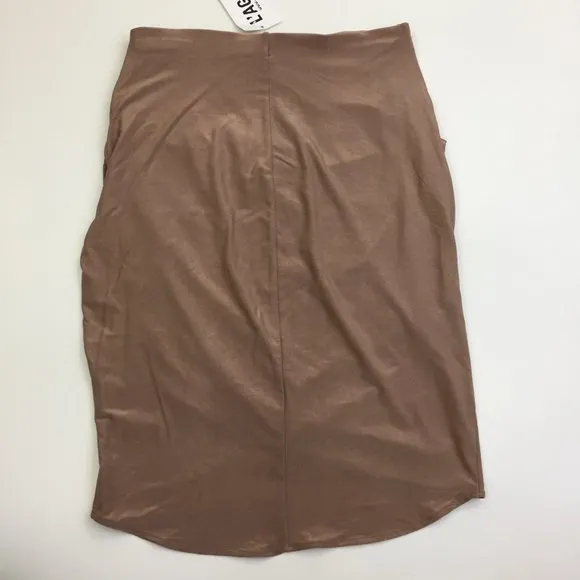 NWT L'AGENCE Pull On Shiny Caramel Brown Tulip Hem Ruching Pencil Skirt