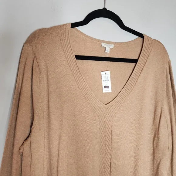 NWT Talbots Tan V-Neck Sweater Cotton Women's Size 2X