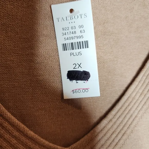 NWT Talbots Tan V-Neck Sweater Cotton Women's Size 2X