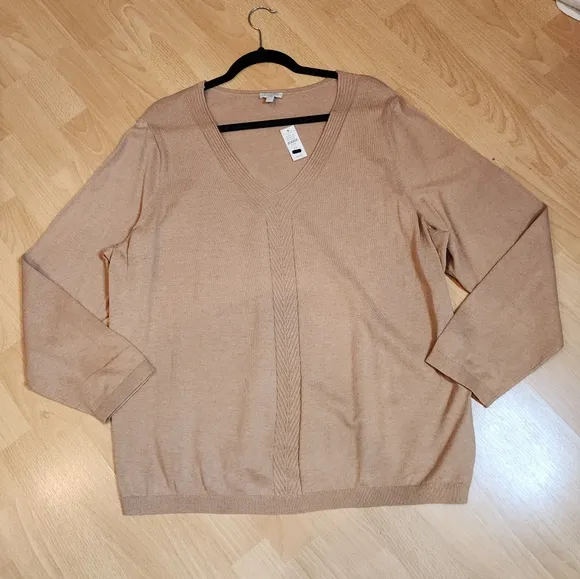 NWT Talbots Tan V-Neck Sweater Cotton Women's Size 2X