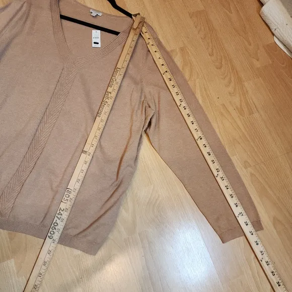 NWT Talbots Tan V-Neck Sweater Cotton Women's Size 2X
