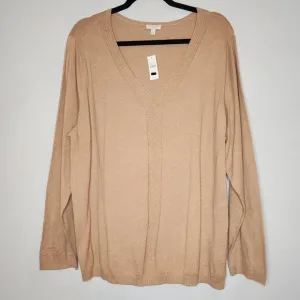NWT Talbots Tan V-Neck Sweater Cotton Women's Size 2X