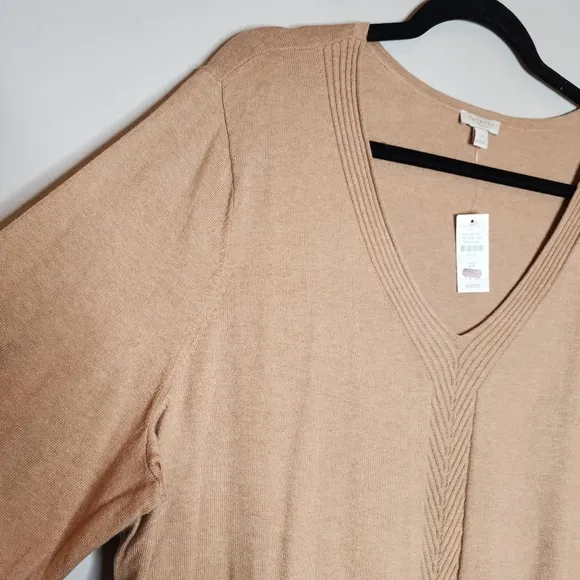 NWT Talbots Tan V-Neck Sweater Cotton Women's Size 2X