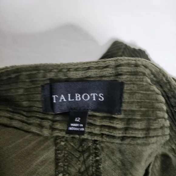 NWT Talbots Women's Olive Green Cotton Corduroy Work Short Preppy Skirt Size 12