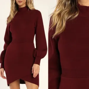 NWT Wintry Weather Burgundy Mock Neck Long Sleeve Sweater Dress
