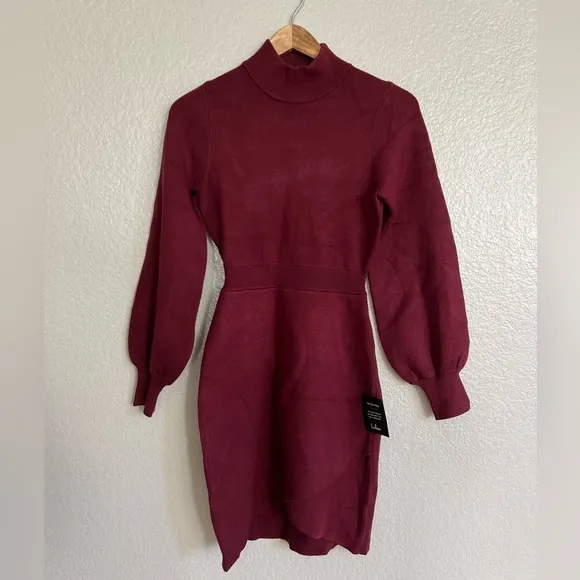 NWT Wintry Weather Burgundy Mock Neck Long Sleeve Sweater Dress