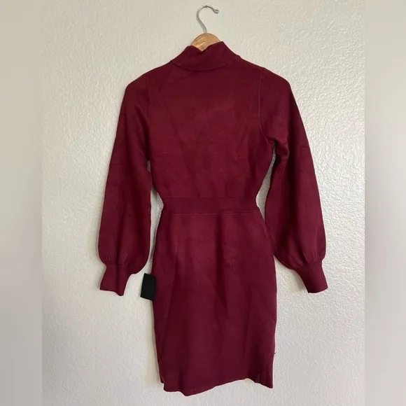 NWT Wintry Weather Burgundy Mock Neck Long Sleeve Sweater Dress