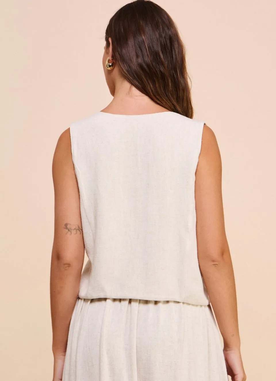 Oatmeal Tie Front Top