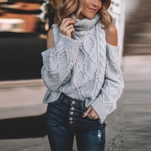 Off Shoulder Long Sleeve Beautiful Knitted Sweater