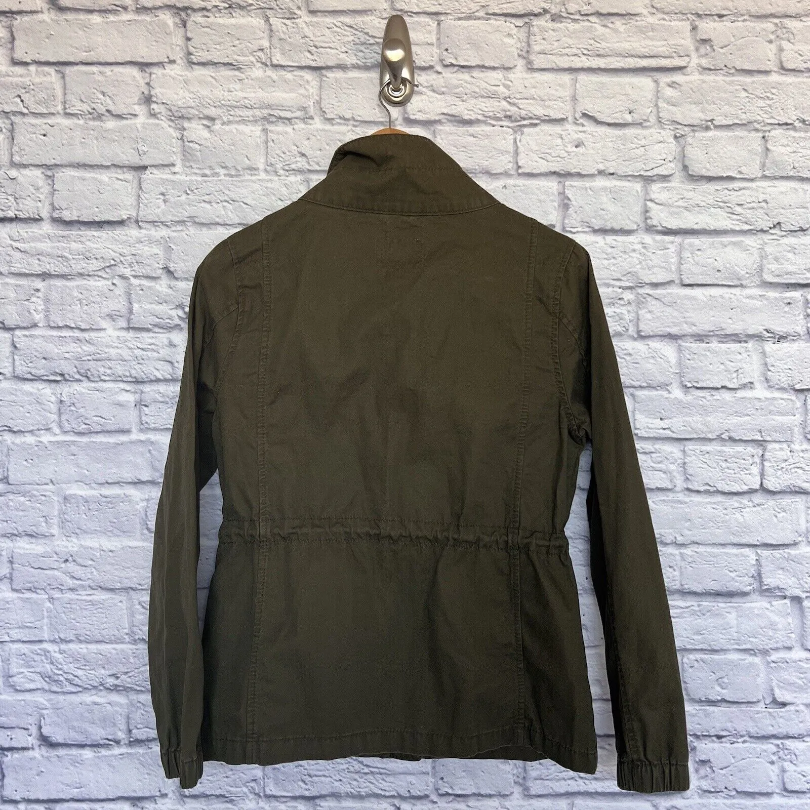 OLD NAVY Olive Green Floral Embroidered Jacket Sz S Chambray Field Cargo Boho
