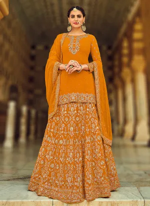 Orange Golden Zari Detailed Wedding Lehenga Kurti