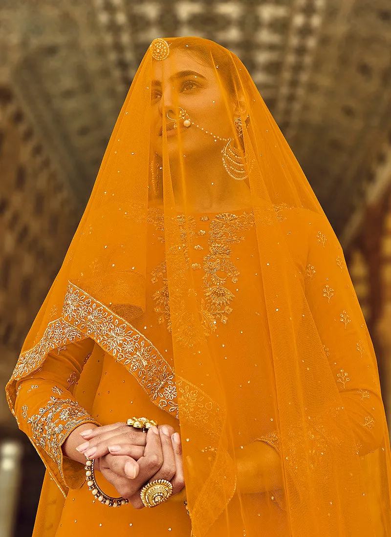 Orange Golden Zari Detailed Wedding Lehenga Kurti