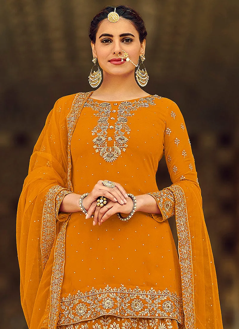 Orange Golden Zari Detailed Wedding Lehenga Kurti
