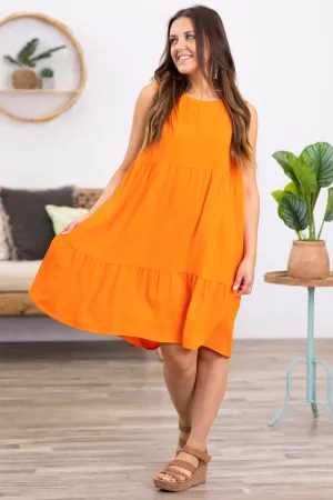 Orange Sleeveless Tiered Skirt Dress