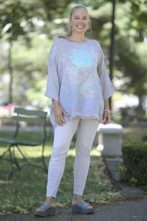 Oversized Square Linen Top Gray Lavender  L594-P