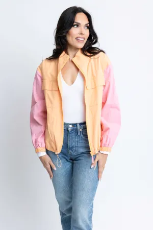 Pastel Colorblock Pocket Utility Jacket