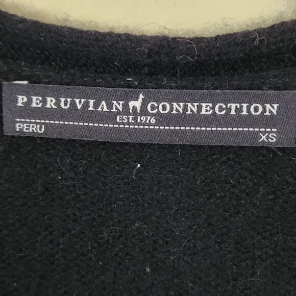 Peruvian Connection Black Royal Alpaca V Neck Sweater Size XS