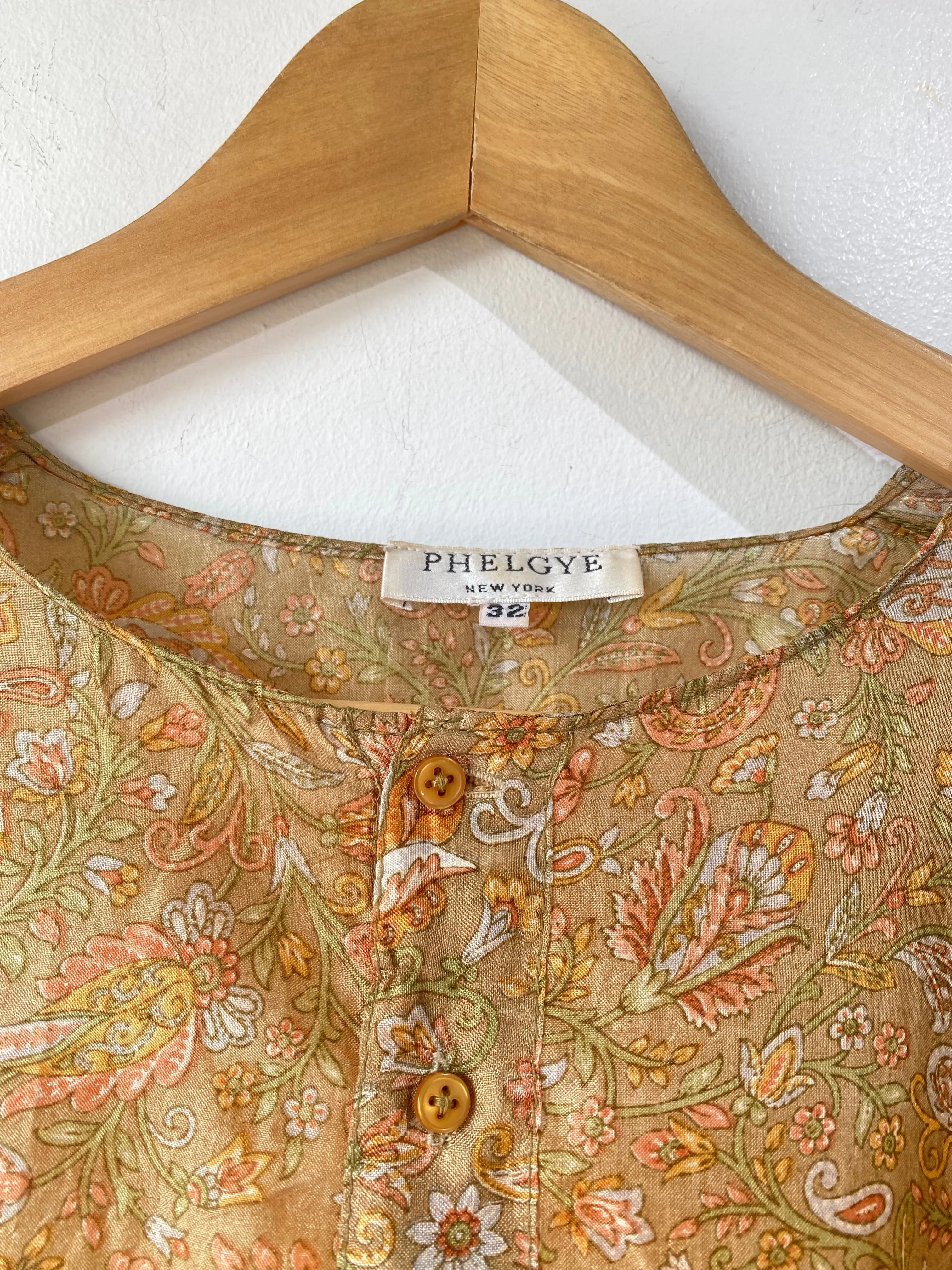 Phelgye Silk Block Print Top