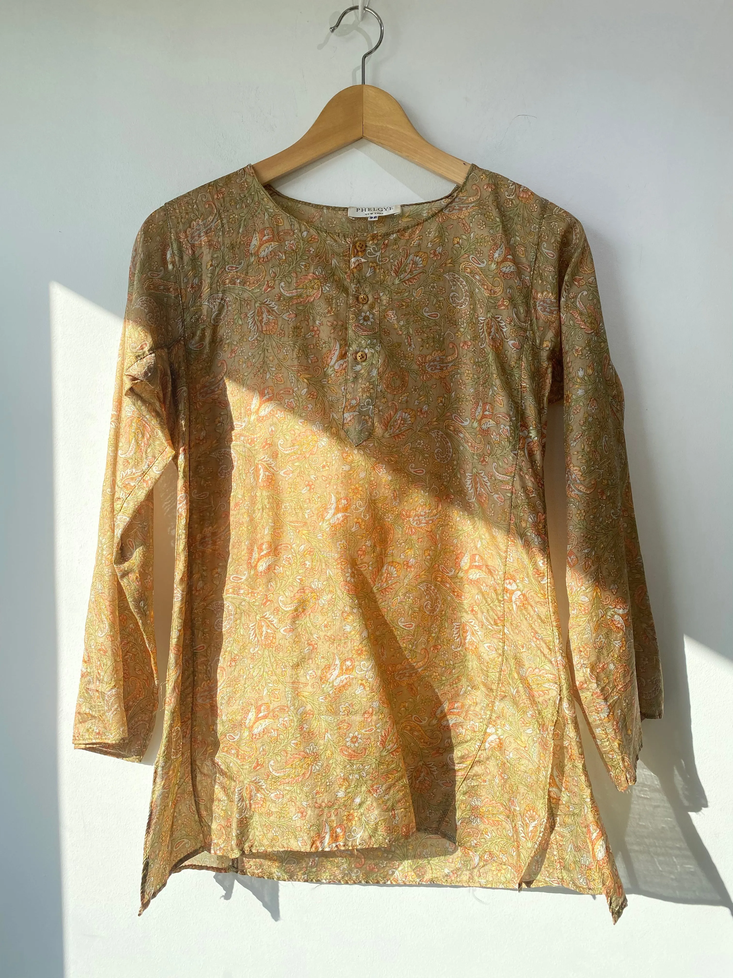 Phelgye Silk Block Print Top